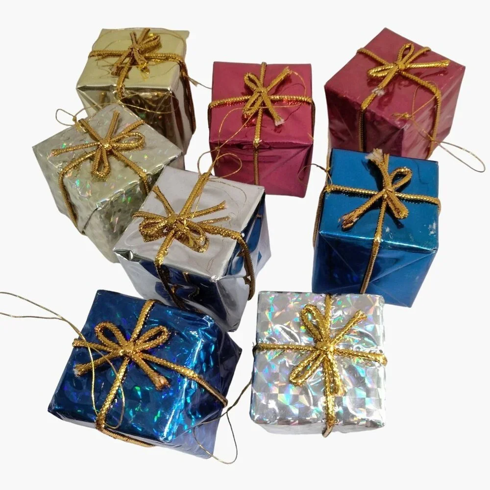 Metallic Mini Gift Box Christmas Ornament Wedding Party Holiday Favors lot 8